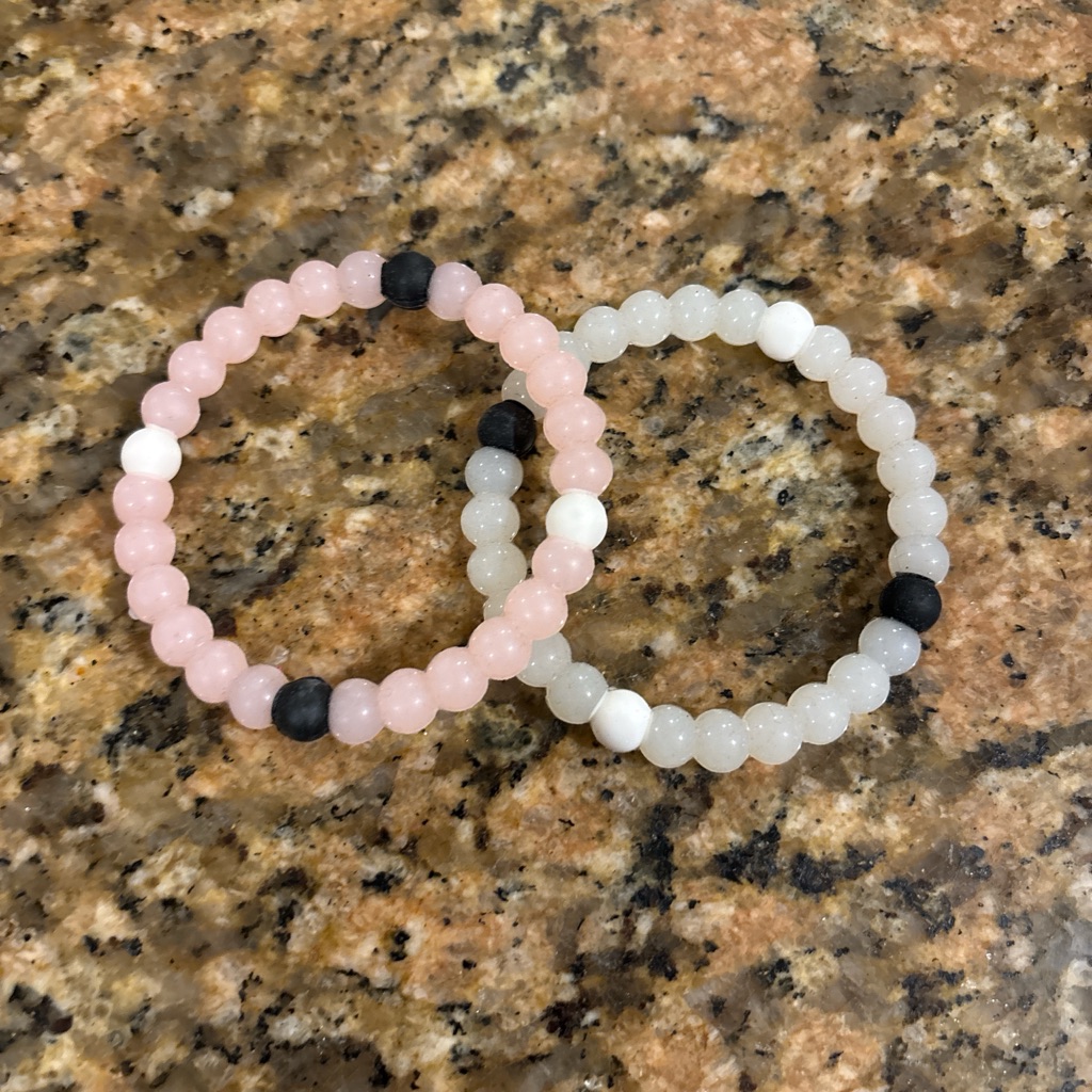 Pink And White Beaded Silicone Bracelet Set - Unbranded